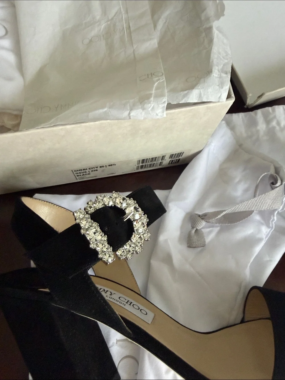 Jimmy Choo Black Suede Crystal-Buckle Block Heel Sandals nwt size 40.5 - Picture 6 of 10